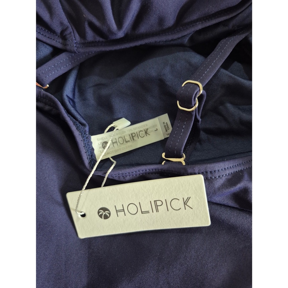 Holipick Womens High Neck Ruched One Piece Swimsuit Navy Blue Large - Picture 6 of 6